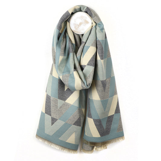Mix Geo Chevron Jacquard Scarf Duck Egg & Grey
