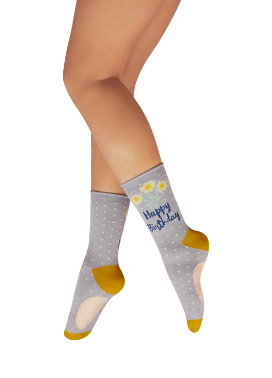 Happy Birthday Daisies Ladies Ankle Socks in Lilac