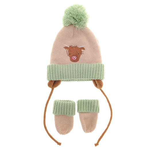 Highland Cow Wooly Hat & Mittens
