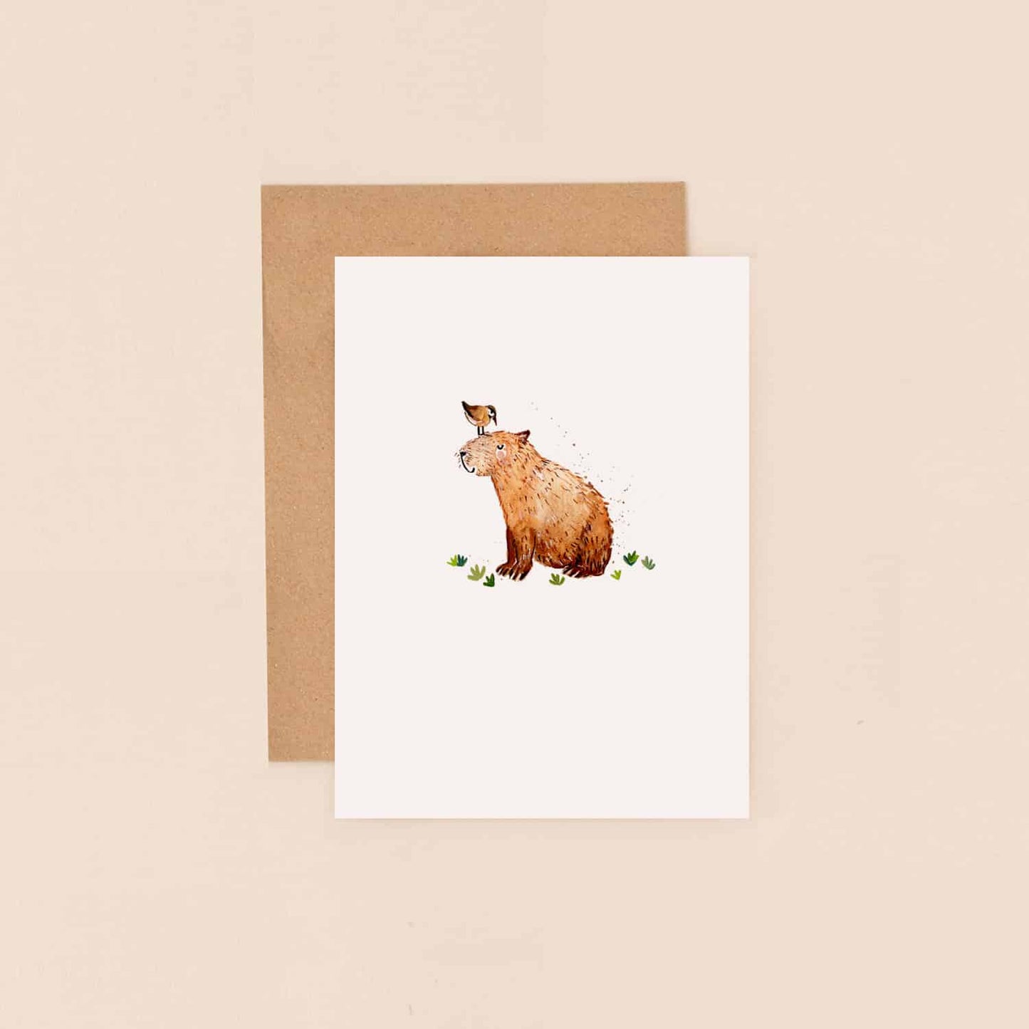 Capybara and Bird Greetings Card