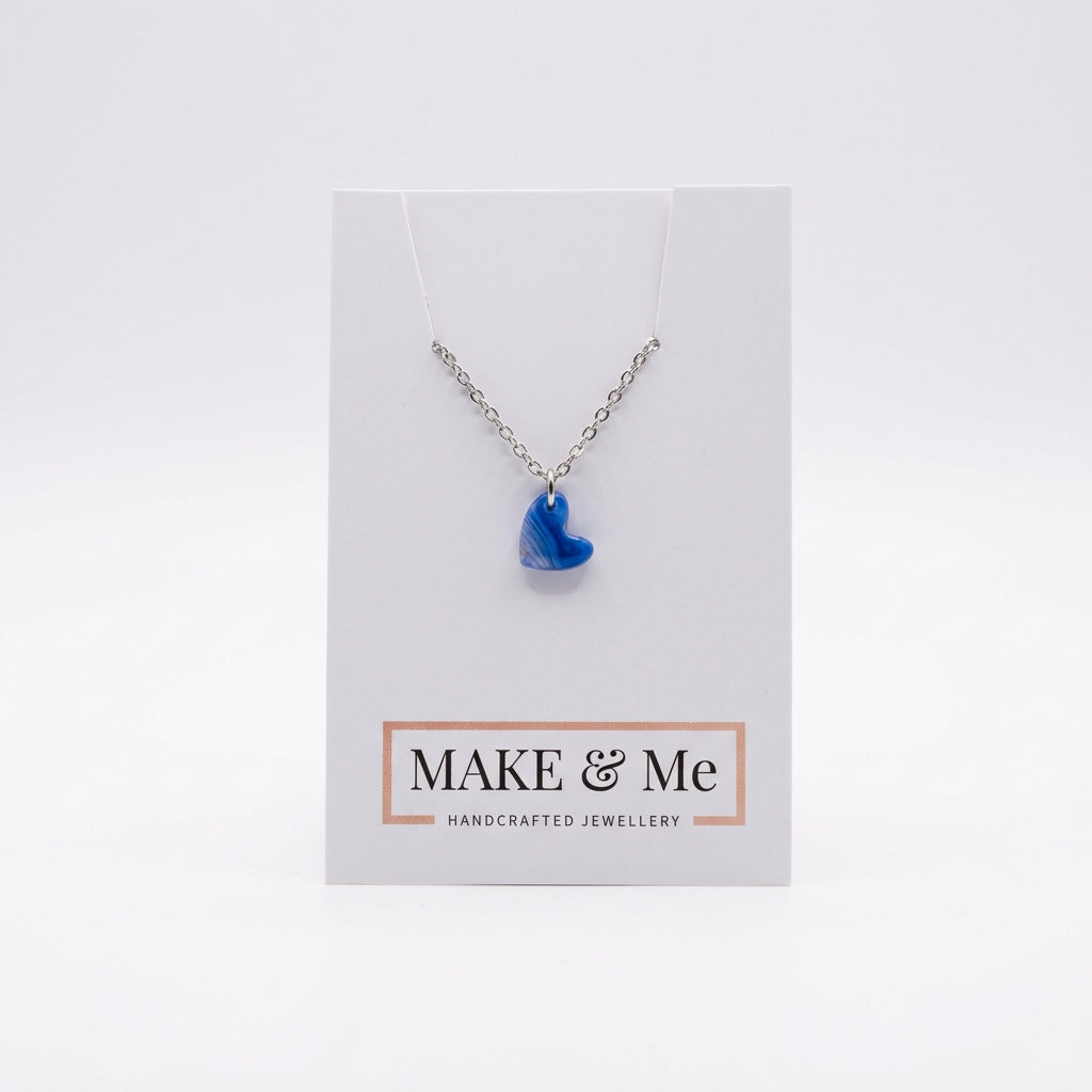 Hand Painted Small Heart Necklace Blue