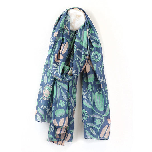 Organic Cotton Dusky Meadow Print Scarf Teal