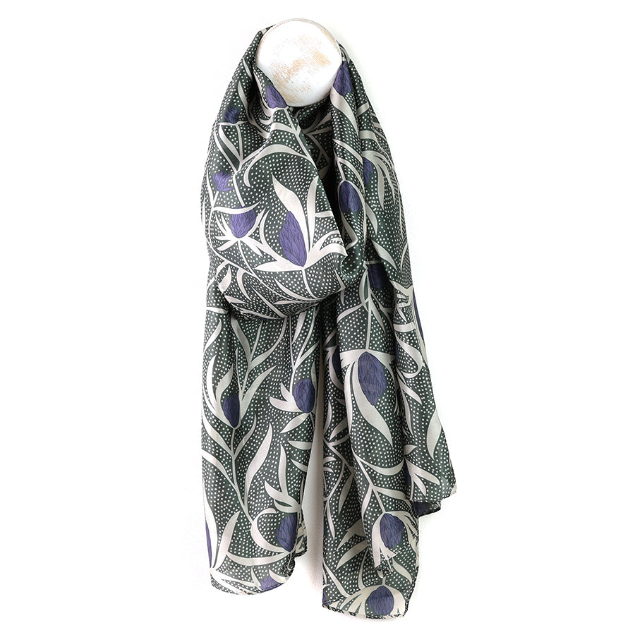 Recycled Grey Mix Silky Dotty Vine Print Scarf