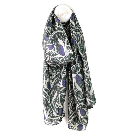 Recycled Grey Mix Silky Dotty Vine Print Scarf