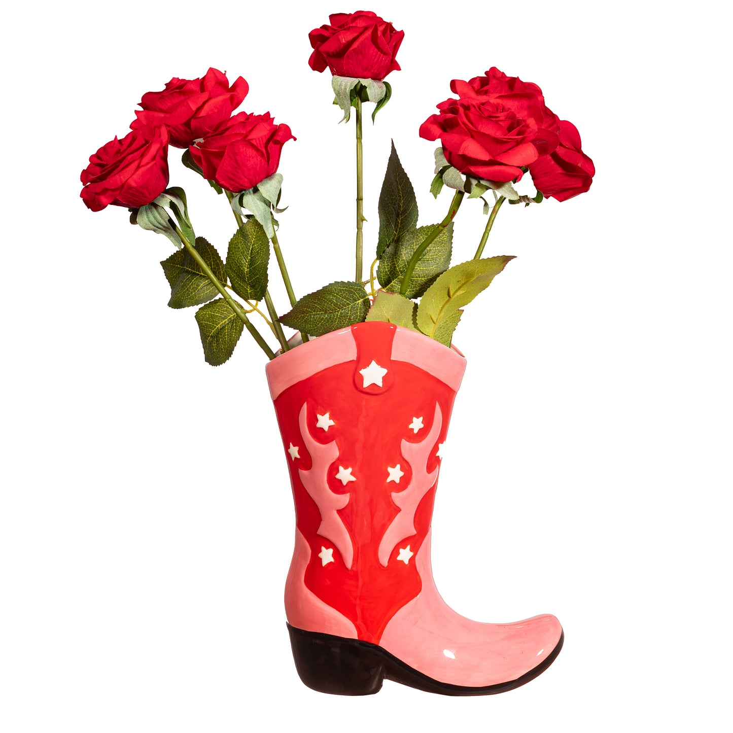 Cowboy Boot Red & Pink Vase