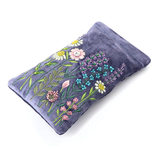Lilac Floral Embroidered Velvet Glasses Pouch