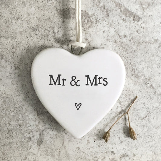 Porcelain Hanging Heart Mr & Mrs
