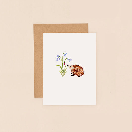Hedgehog and Bluebells Mini Greetings Card