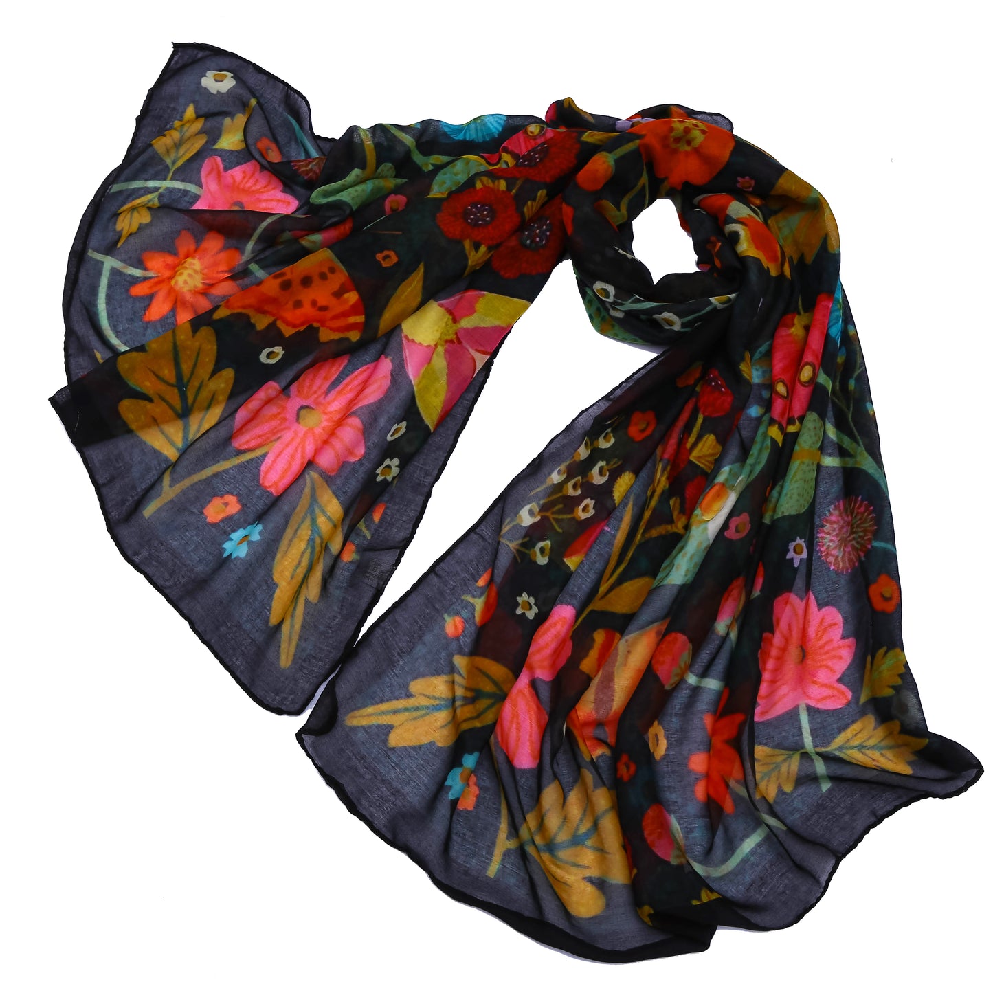 Floral Lightweight Scarf Black