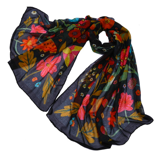Floral Lightweight Scarf Black