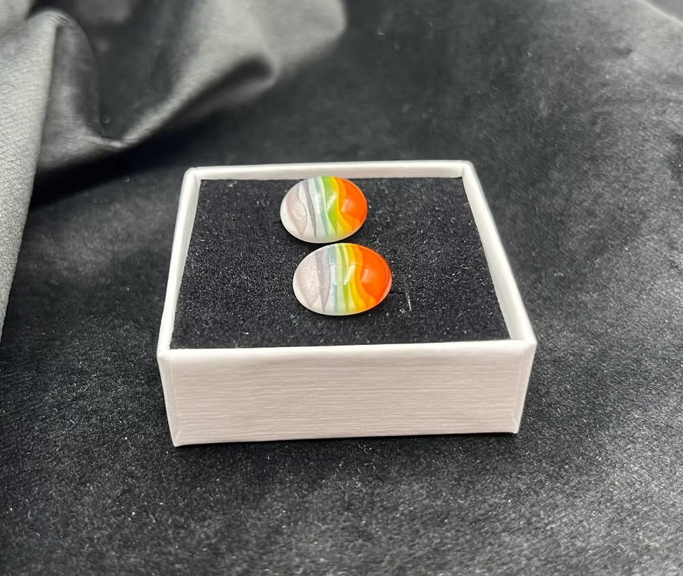 Rainbow Ripple Glass Circular Stud Earrings