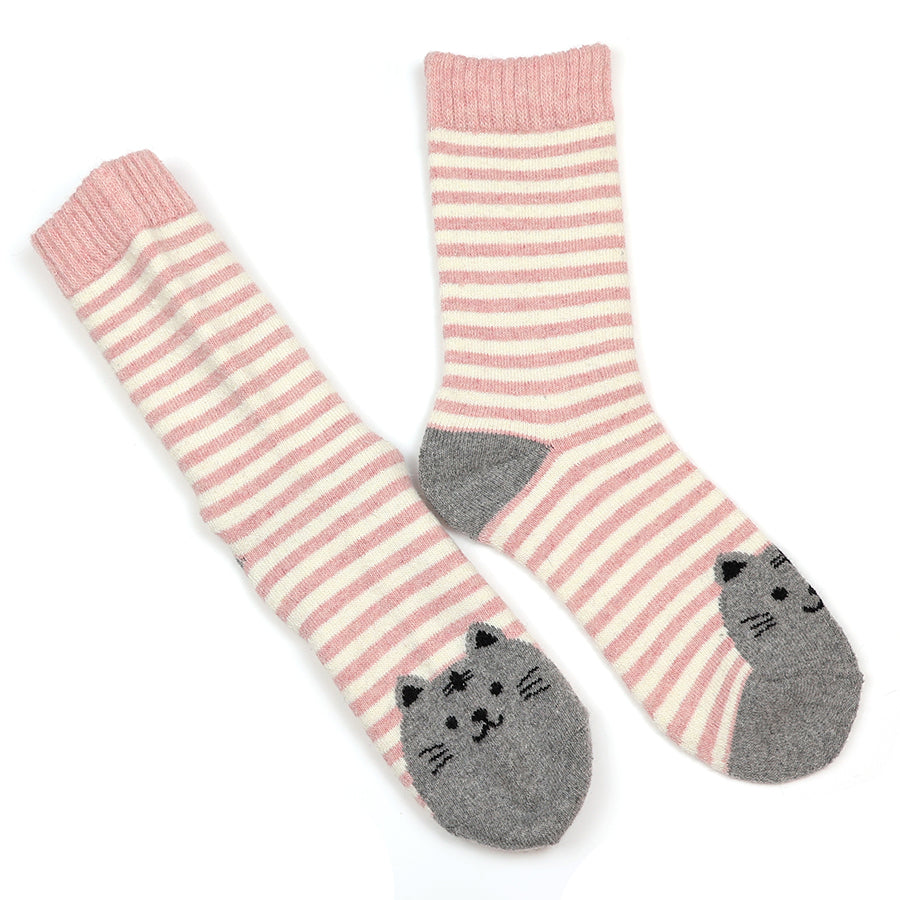 Striped Cat Socks Pink
