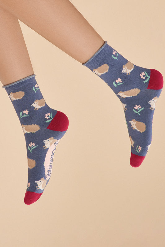 Snuffling Hedgehogs Navy Ankle Socks