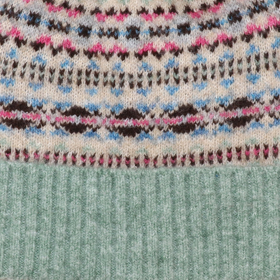 Pink & Mint Patterned Knit Bobble Hat