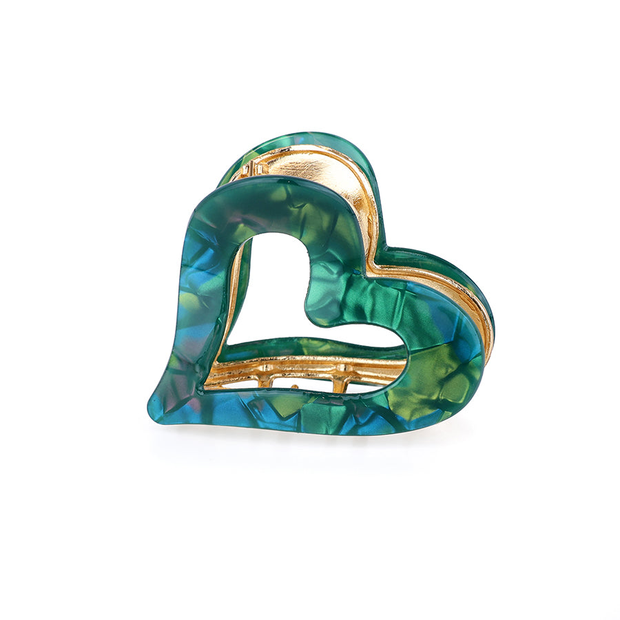 Teal & Gold Heart Claw Clip