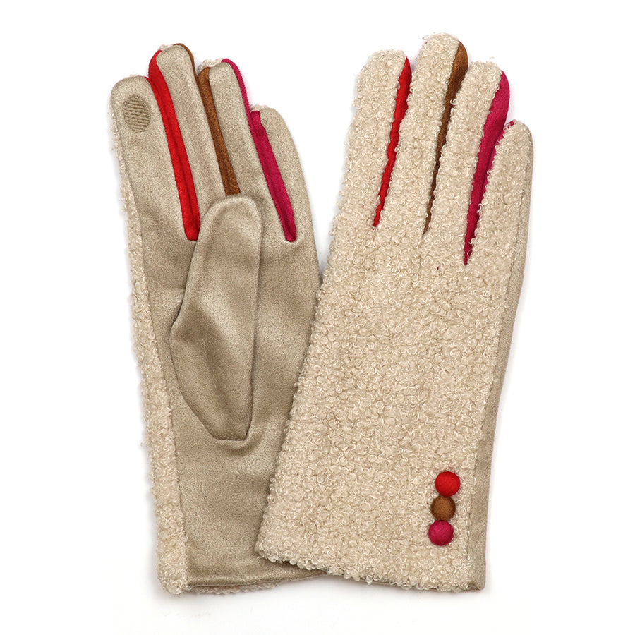 Fleece & Faux Suede Gloves in Beige
