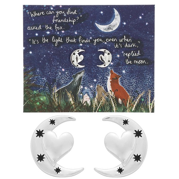 Fox Under The Moon Friendship Heart & Moon Earrings
