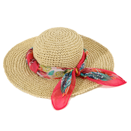 Sun Hat With Pink Hibiscus Ribbon Bow