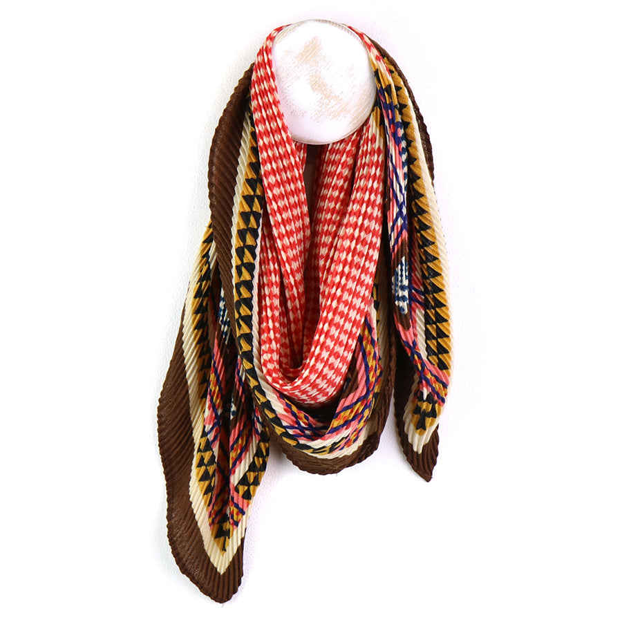 Square Crinkle Scarf in Brown, Coral & Mustard