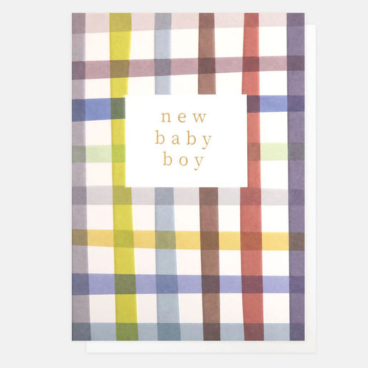New Baby Boy Multi Check Greetings Card