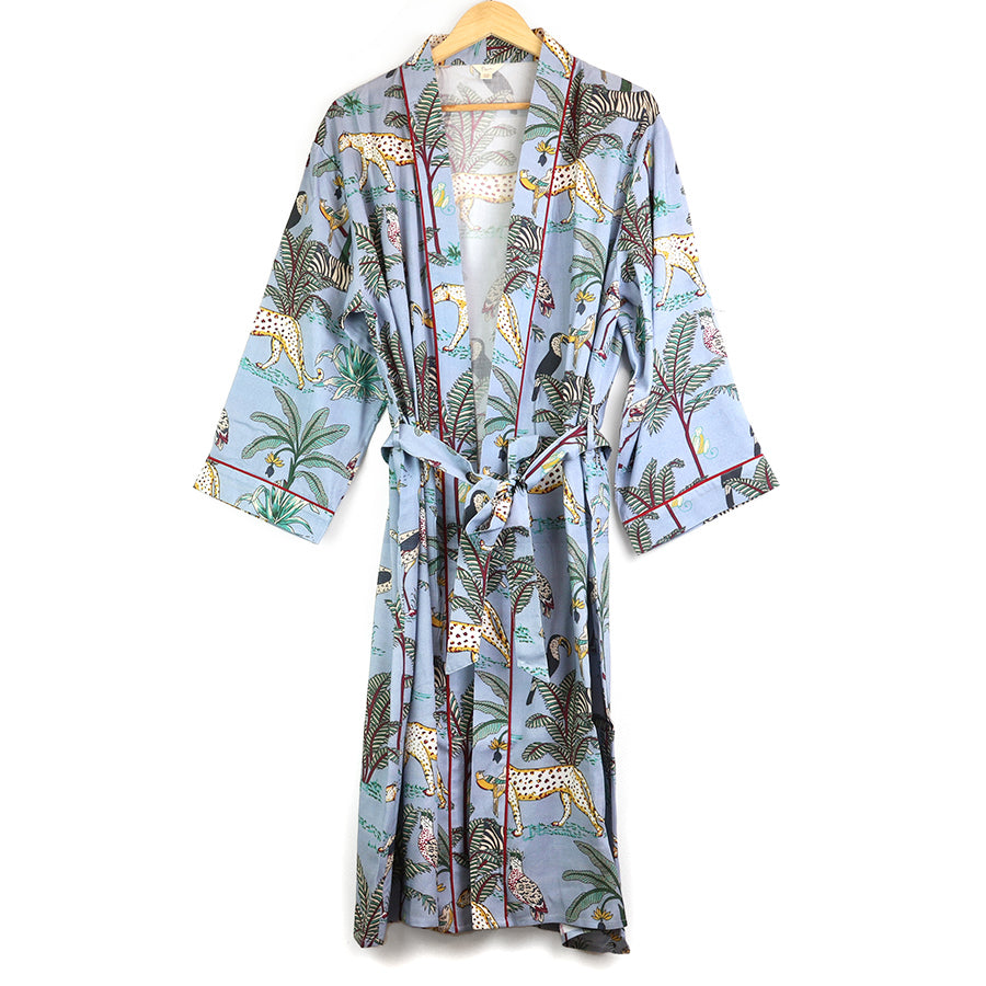 Dusky Blue Safari Palm Print Robe