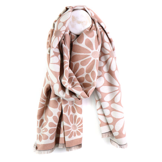 Camel Mix Flower Silhouette Jaquard Scarf