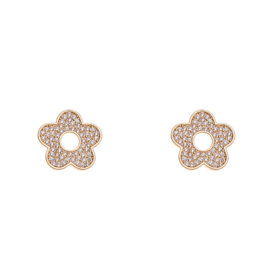 Zirconia Stone Flower Earrings Gold