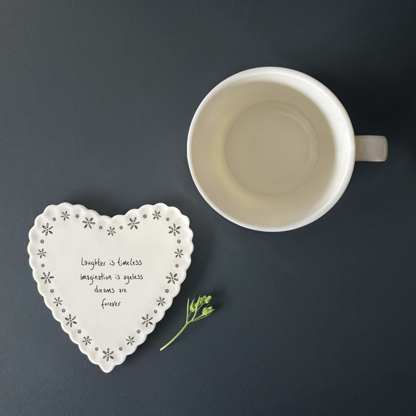 Porcelain Scalloped Heart Coaster Laughter Is Timeless