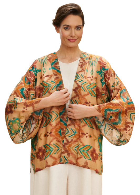 Warm Crean Ikat Kimono Jacket