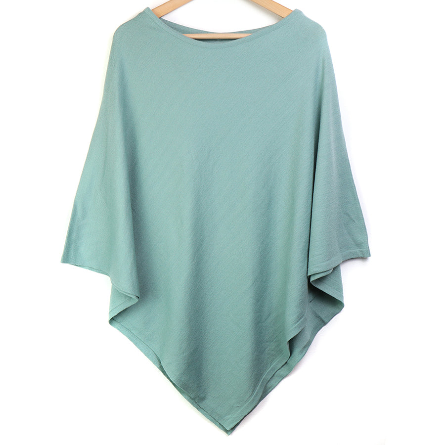 Fine Knitted Recycled Blend Poncho Pale Green
