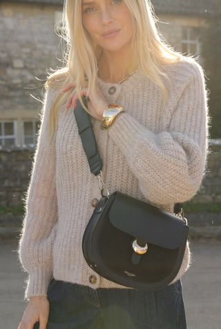 Luella Grey Venetia Black Saddle Crossbody Bag