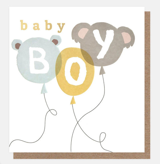 Baby Boy Animal Balloons Greetings Card