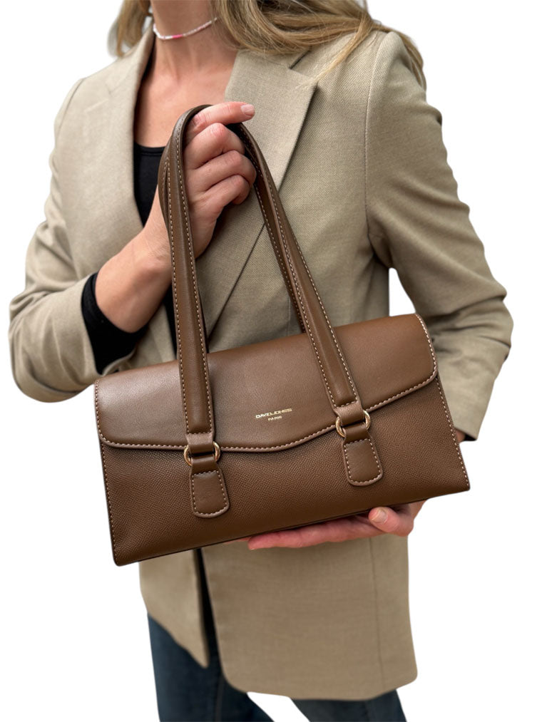 David Jones Satchel Flap Handbag Cocoa Brown