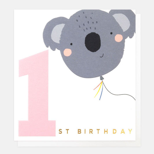 Happy 1st Birthday Koala Balloon Greetings Card