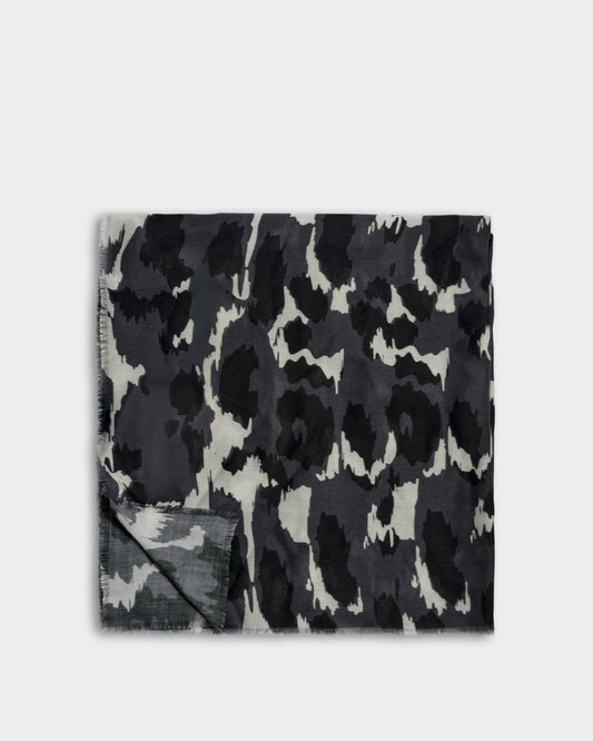 Katie Loxton Brush Stroked Leopard Print Scarf in Grey & Black