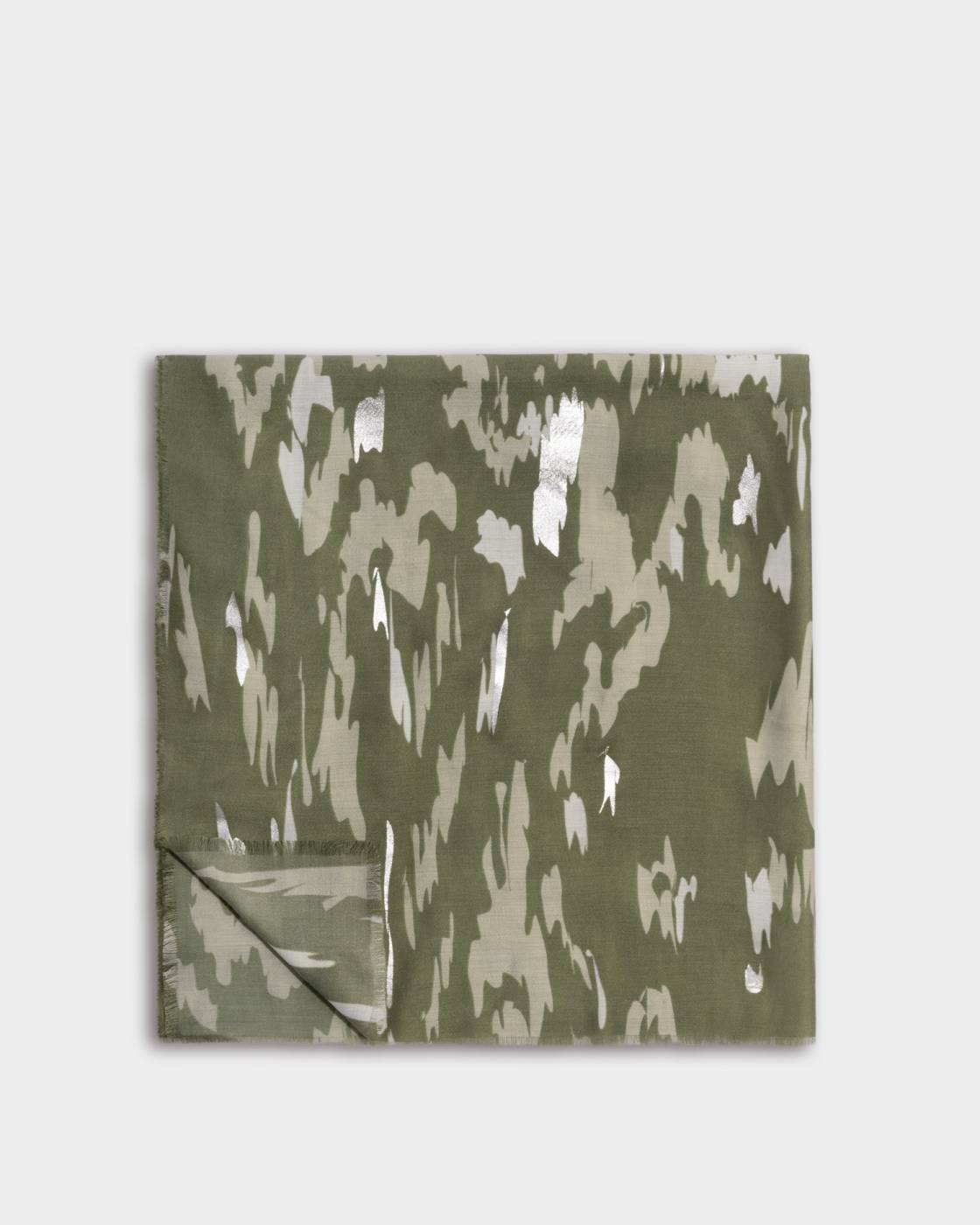 Katie Loxton Animal Print Foil Scarf in Olive & Silver