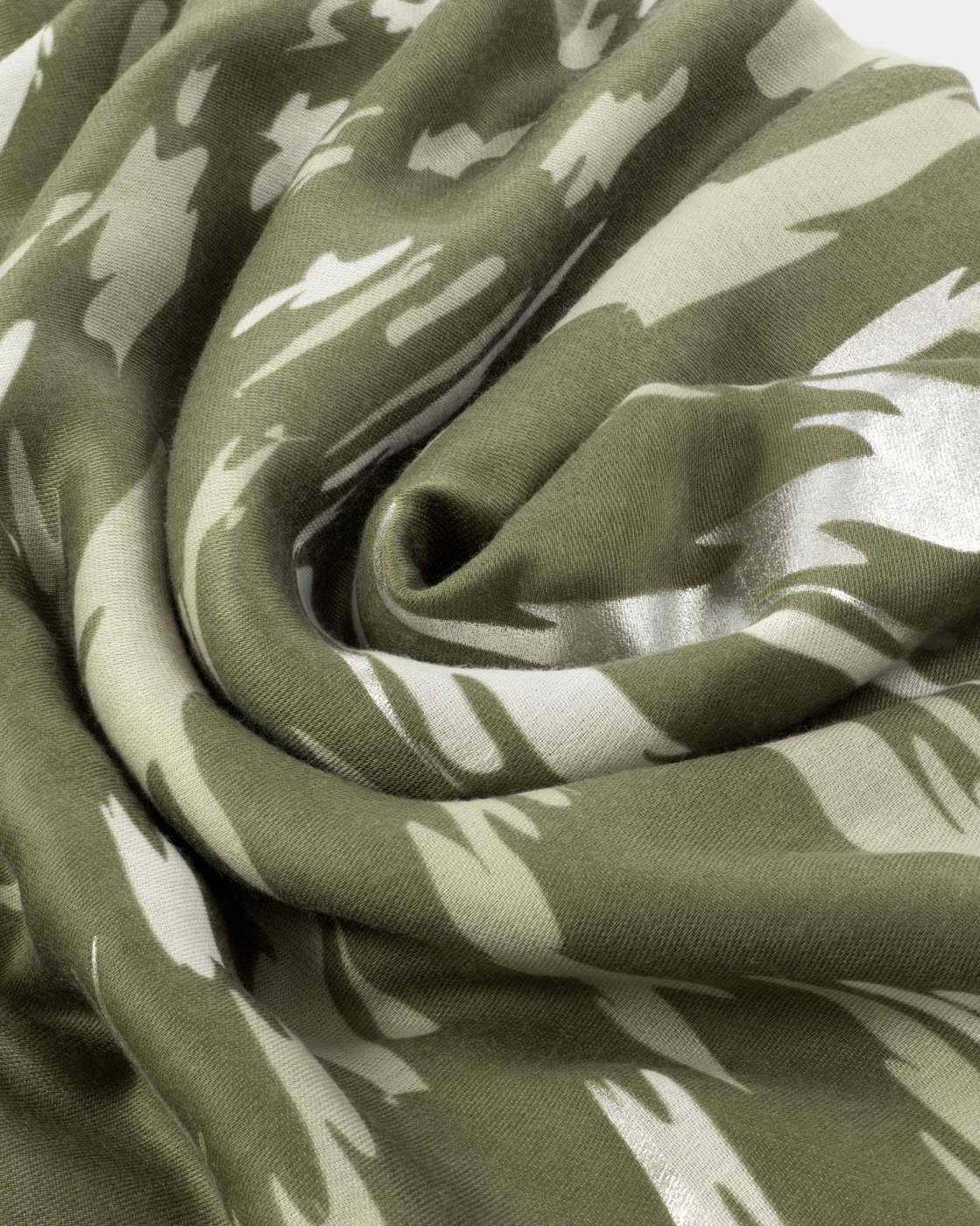 Katie Loxton Animal Print Foil Scarf in Olive & Silver