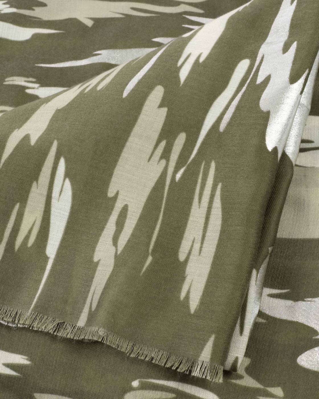 Katie Loxton Animal Print Foil Scarf in Olive & Silver