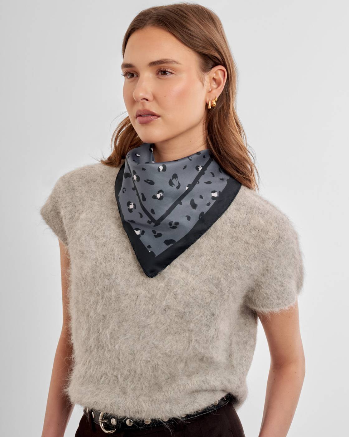 Katie Loxton Leopard Satin Multiway Scarf in Navy & Black
