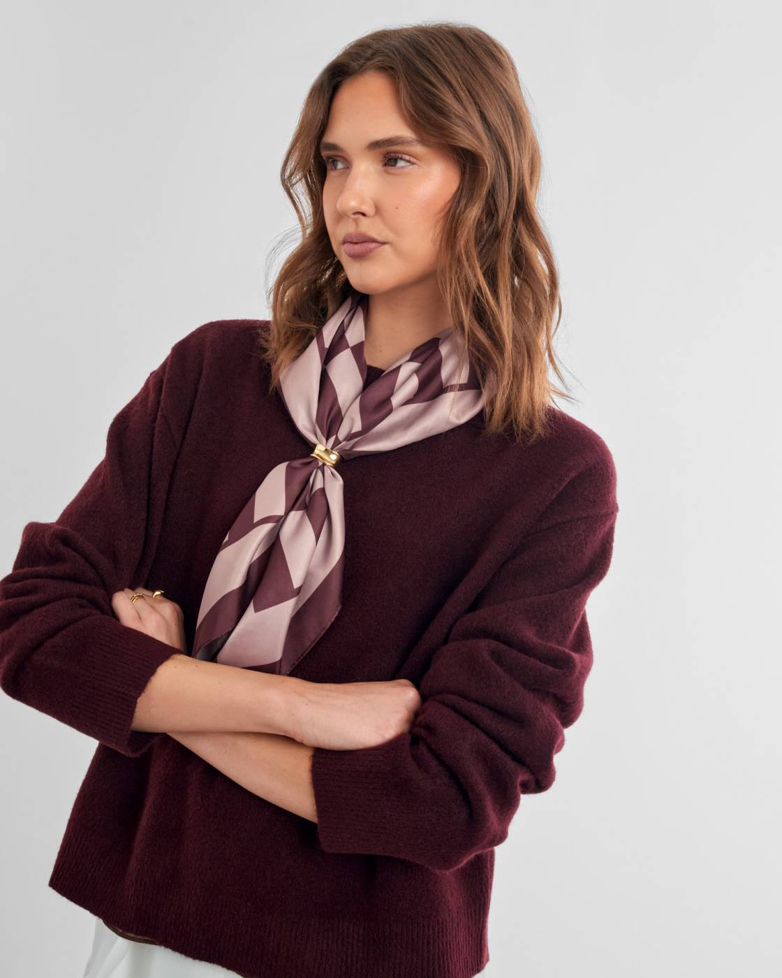 Katie Loxton Check Satin Multiway Scarf in Pink & Cherry