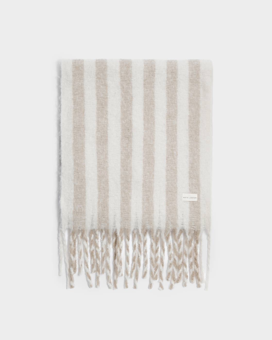 Katie Loxton Recycled Striped Scarf in White & Sand