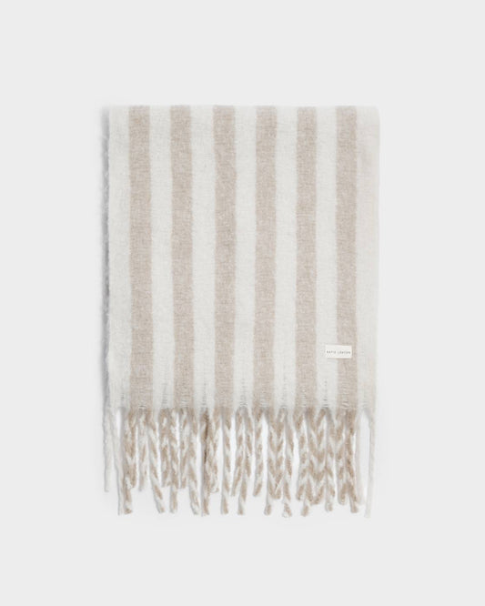 Katie Loxton Recycled Striped Scarf in White & Sand