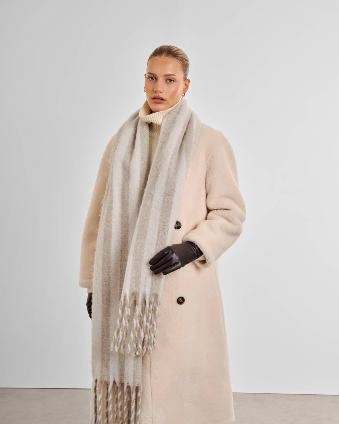 Katie Loxton Recycled Striped Scarf in White & Sand