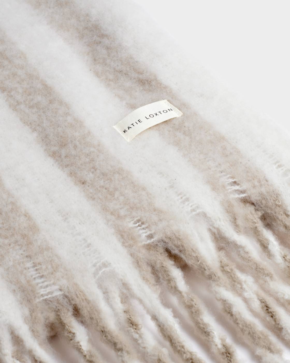 Katie Loxton Recycled Striped Scarf in White & Sand