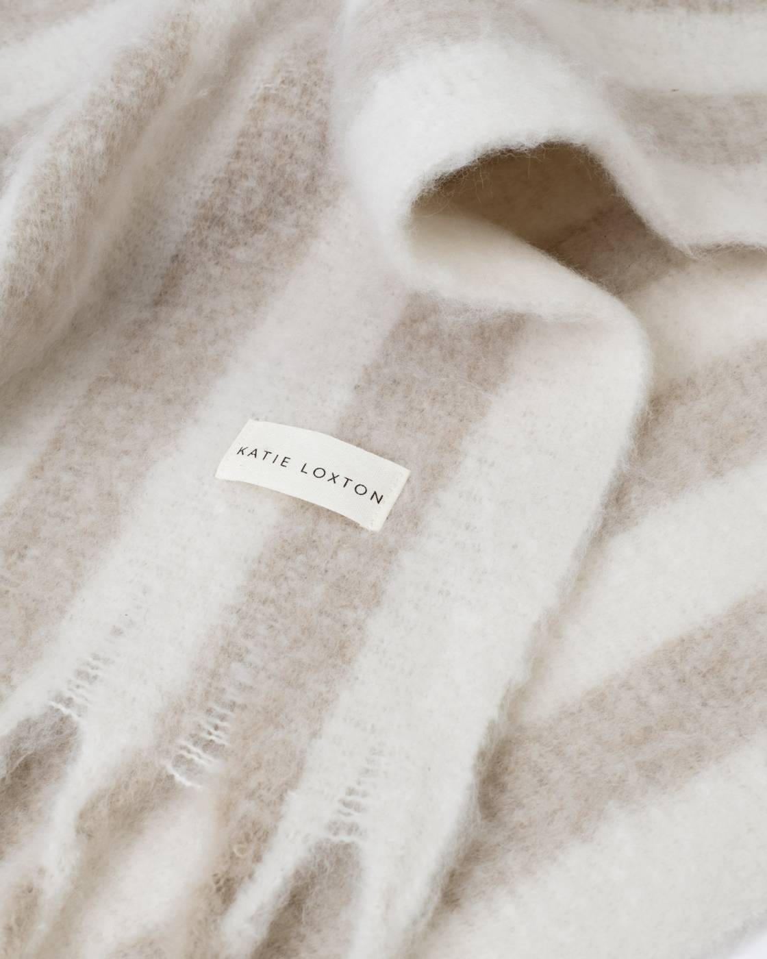 Katie Loxton Recycled Striped Scarf in White & Sand