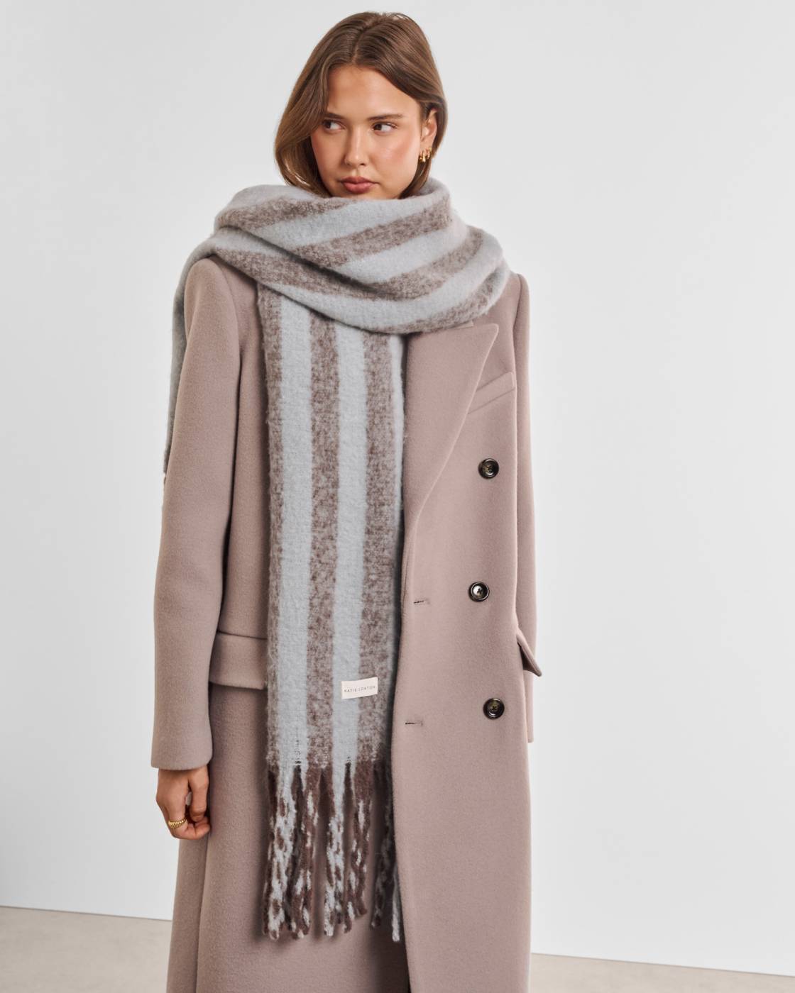 Katie Loxton Recycled Striped Scarf in Blue & Brown