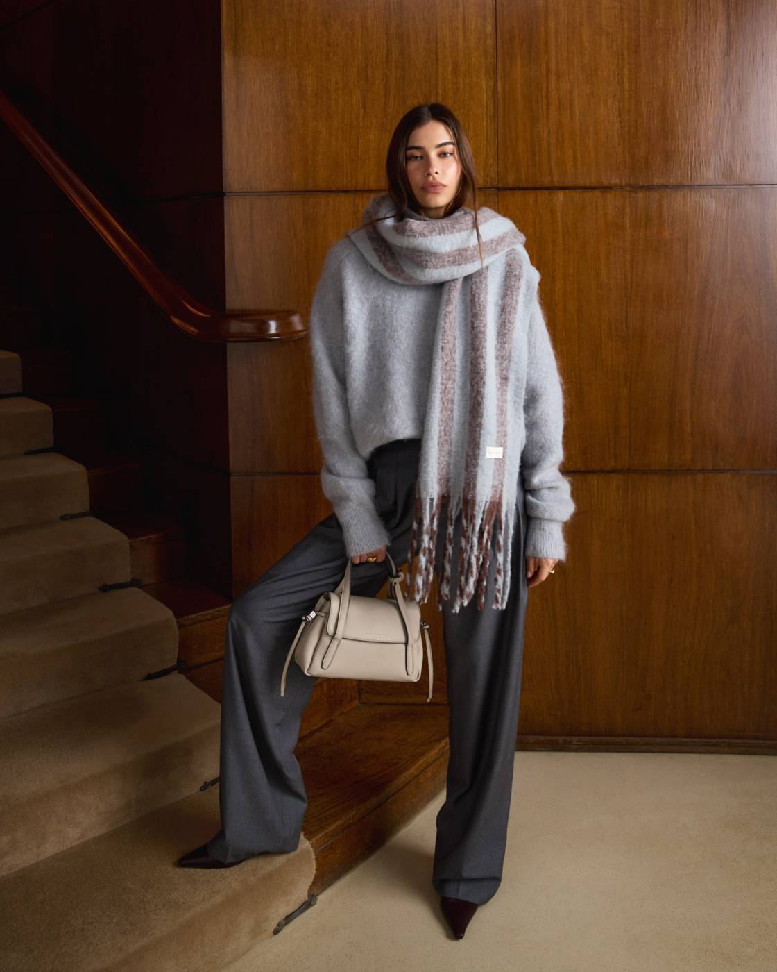 Katie Loxton Recycled Striped Scarf in Blue & Brown