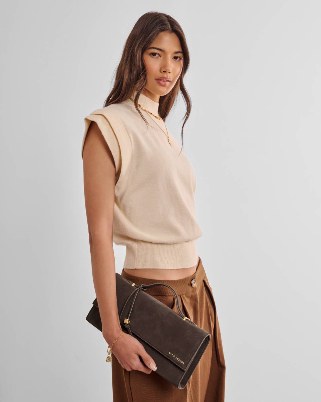 Katie Loxton Alma Suedette Clutch Chocolate