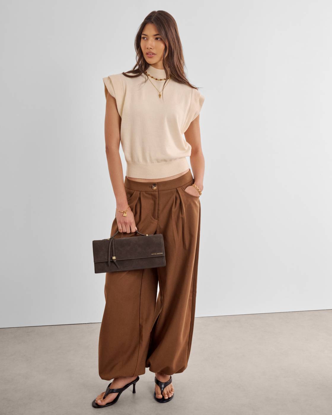 Katie Loxton Alma Suedette Clutch Chocolate