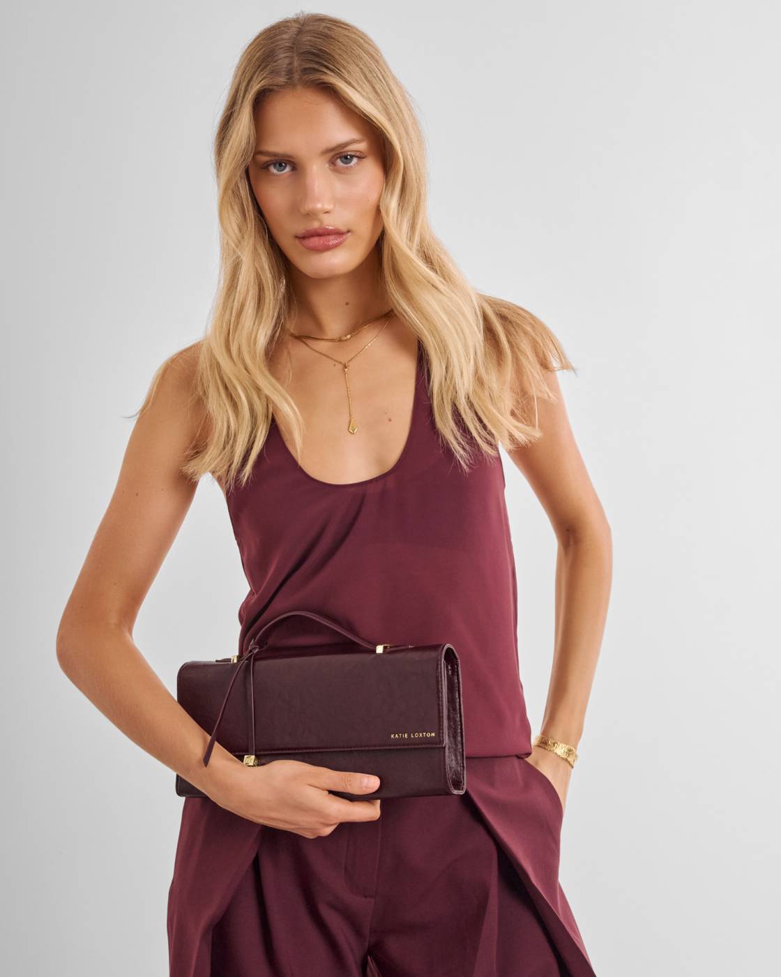 Katie Loxton Alma Patent Crackle Clutch Cherry